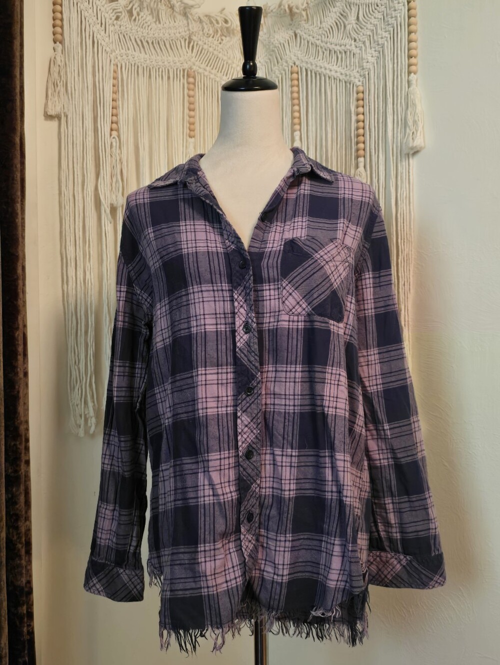 Beachlunchlounge Purple and Navy Plaid Button-Down Shirt